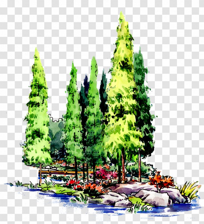 Forest Tree Landscape Architecture - Poster - Flat Style Synthetic Painting Of Transparent PNG