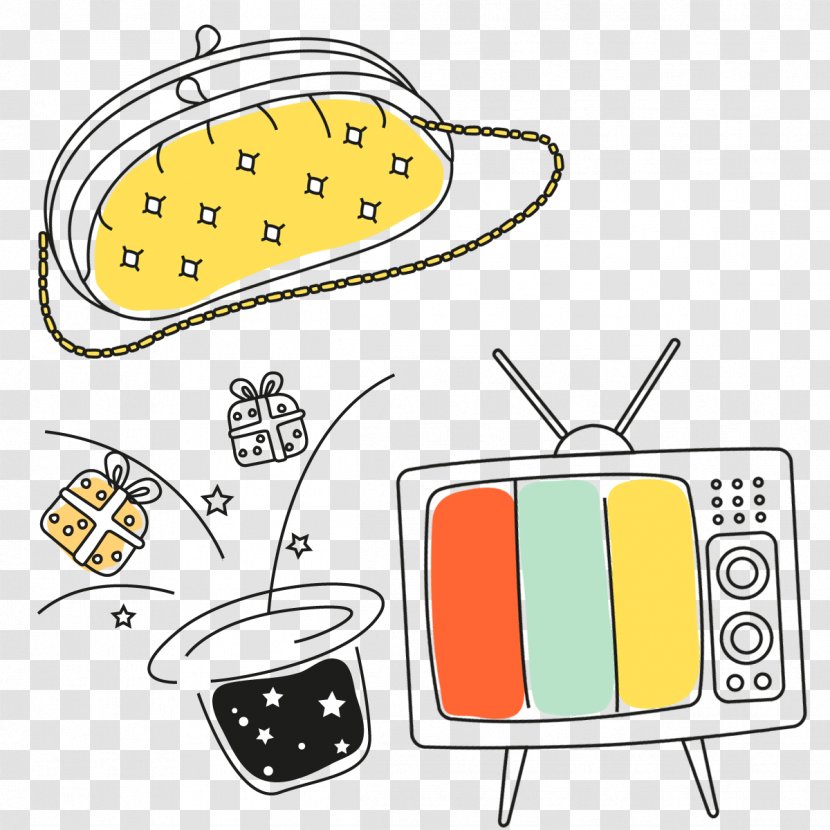 Television Cartoon Illustration - Shoulder - Hand-painted TV And Bag Transparent PNG