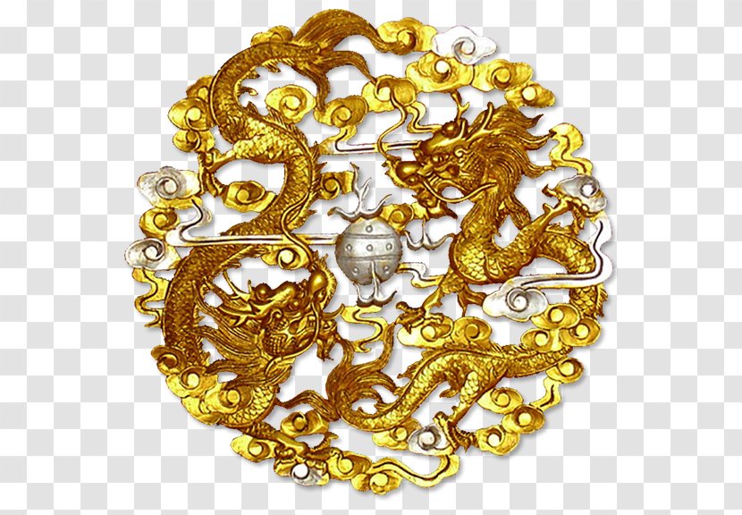 Chinese Dragon Clip Art - Metal - Gold Hollow Dragons Transparent PNG