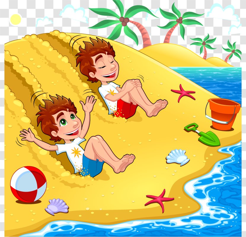 Beach Cartoon Illustration - Frame - Vector Playing Transparent PNG