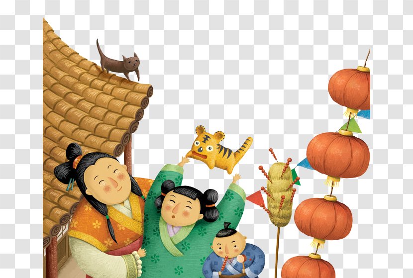 Cartoon Lantern Festival Illustration - Play - Chinese New Year Transparent PNG