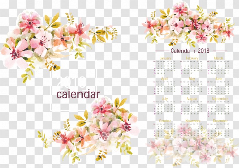 Calendar 2018 Lexus ES Time Template - Flower - Beautiful Cherry Decoration Transparent PNG
