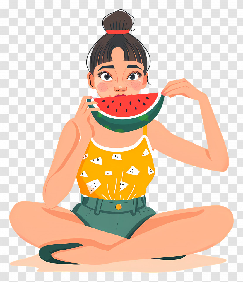 Girl Eating Watermelon - Girl Eating Watermelon Cartoon Transparent PNG