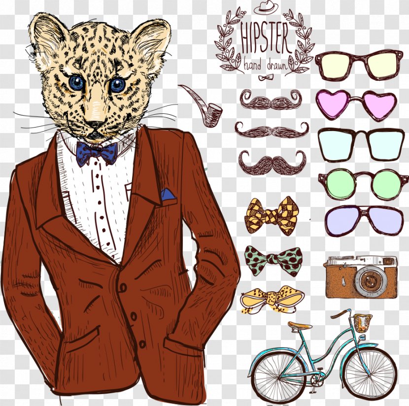 Deer Hipster Drawing Suit - Human Behavior - Vector Creative And Leopard Men's Fashion Transparent PNG