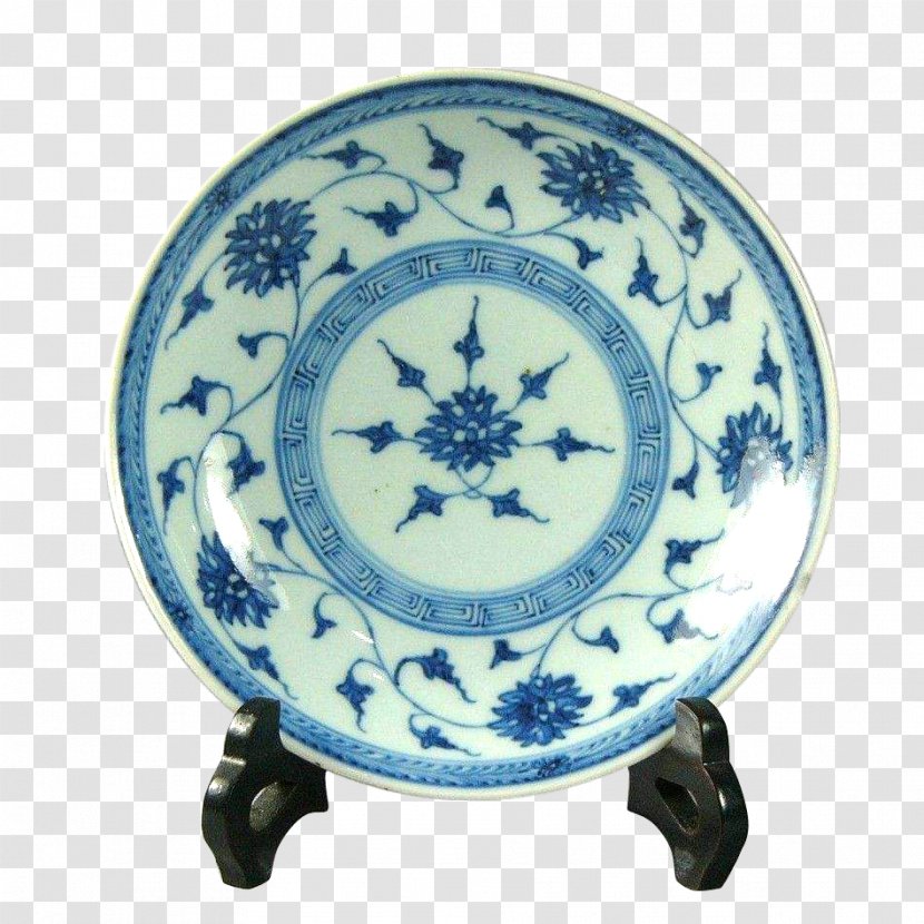 Qing Dynasty Blue And White Pottery Motif - Joseon Porcelain - With A Small Lotus In The Transparent PNG