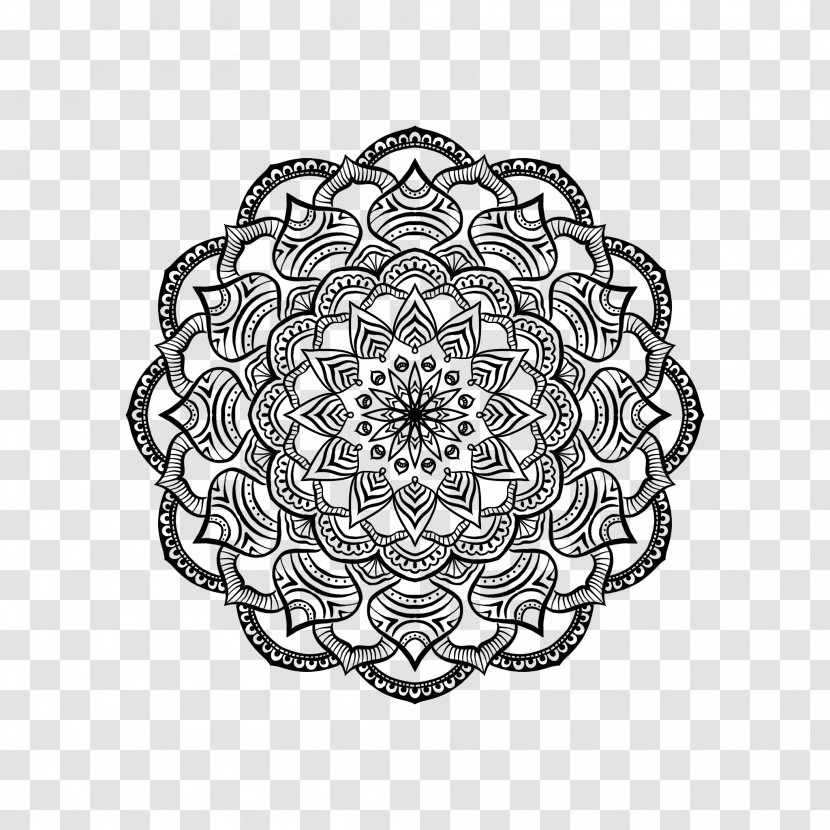 Mandala Coloring Book Child Art Therapy Adult - Black And White Transparent PNG