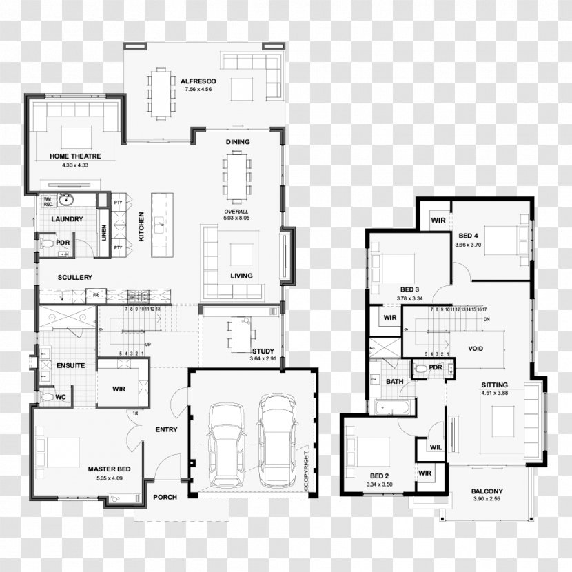Floor Plan Woodside House - Black And White Transparent PNG