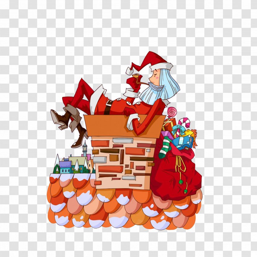 Santa Claus Illustration - Fictional Character - Sleeping On A Chimney Transparent PNG