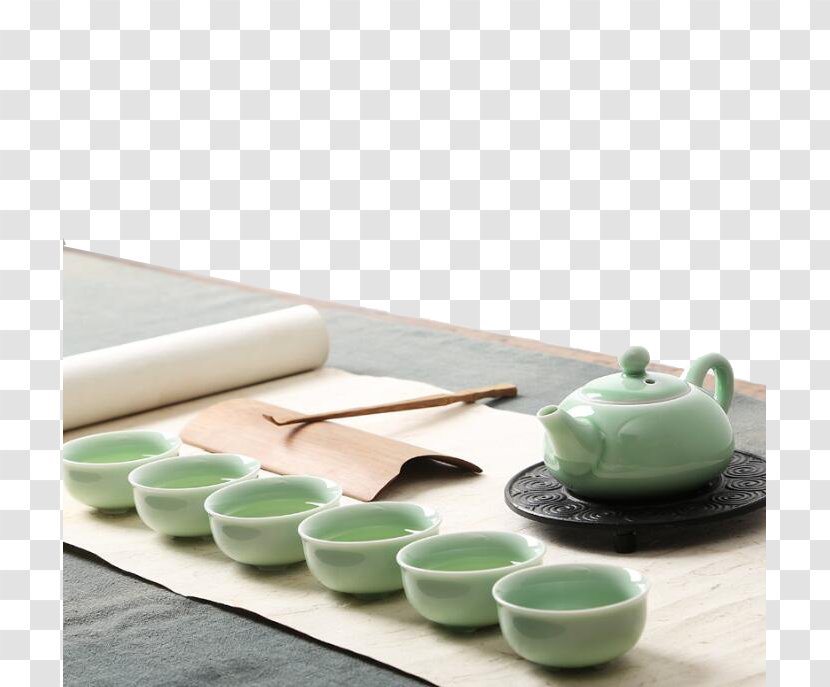 Teapot Tea Set Celadon Teacup - Plate - Cup Transparent PNG