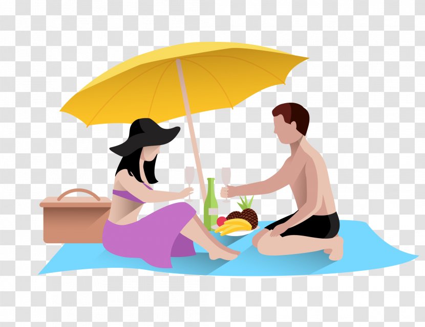 Beach Cartoon Illustration - Royaltyfree - Vector Couple Creative Holiday Transparent PNG