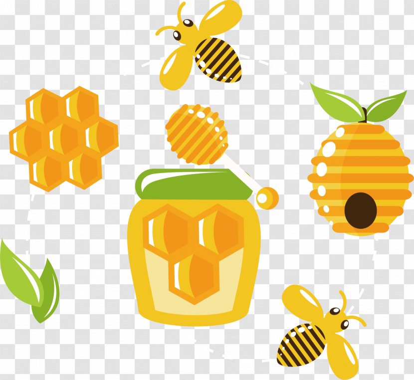 Beehive Honey Bee Honeycomb - Vector Cartoon Bees Transparent PNG