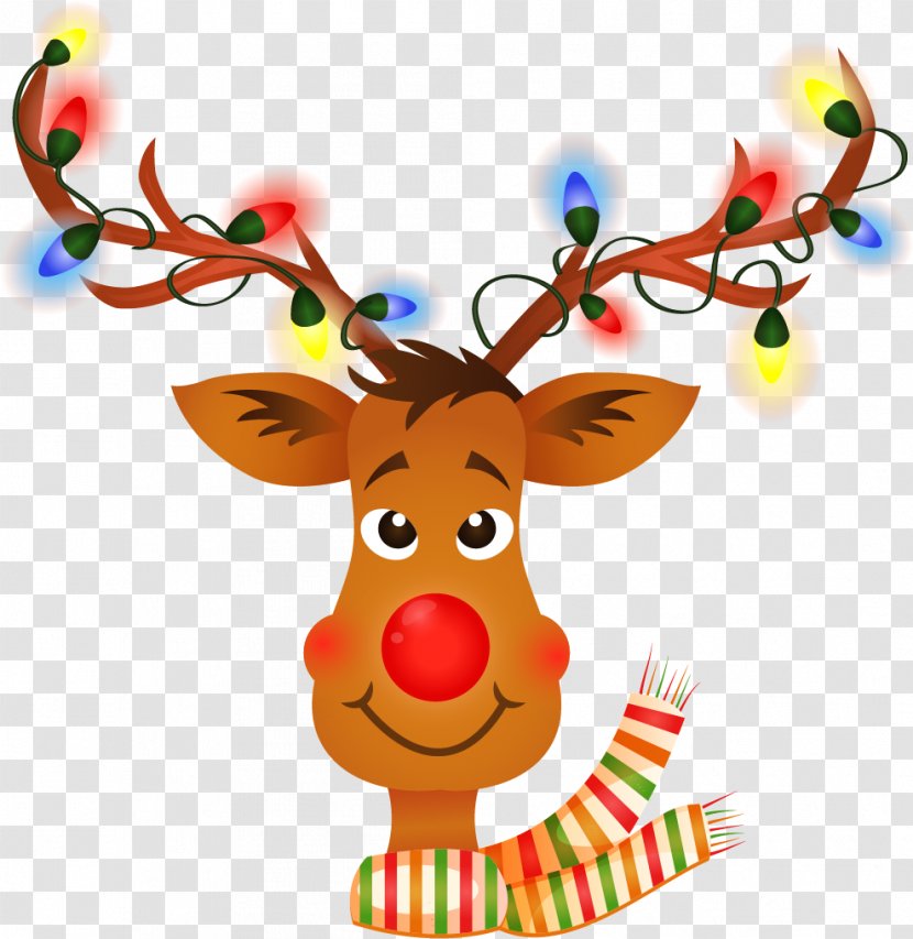 Rudolph Reindeer Cartoon - Vector Painted A Red Nose And Elk Transparent PNG