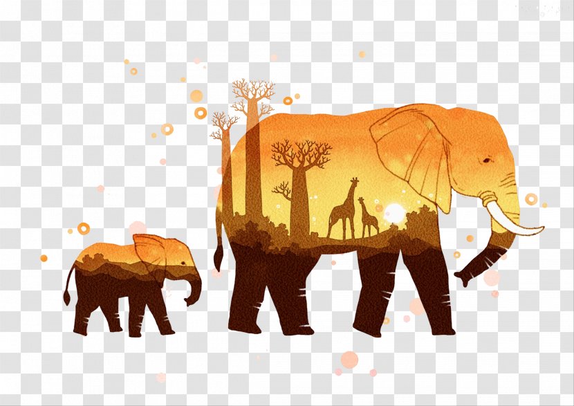 African Elephant Indian Silhouette - Cattle Like Mammal - Elephants And Small Transparent PNG