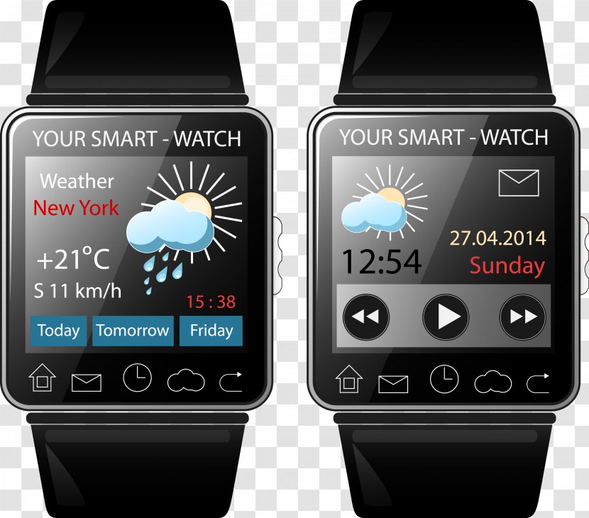 Smartwatch Clip Art - Watercolor - Vector Weather Transparent PNG