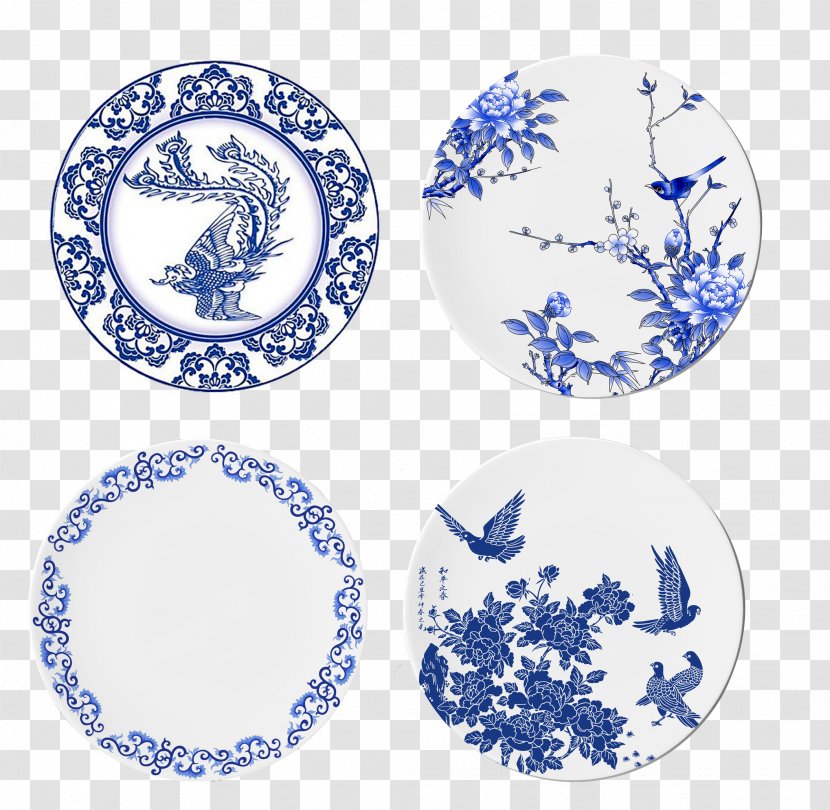 Blue And White Pottery Tableware Chinoiserie - Dishware - Chinese Style Porcelain Plate Transparent PNG