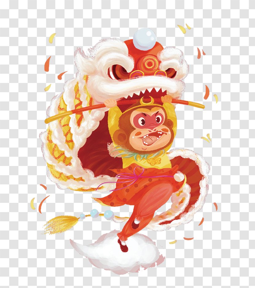 Chinese New Year Greeting Card Monkey - Papercutting - Cartoon Sun Wukong Dance Lion Transparent PNG