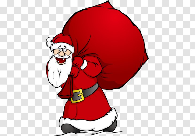 Santa Claus Cartoon Gift - Carrying A Parcel Transparent PNG