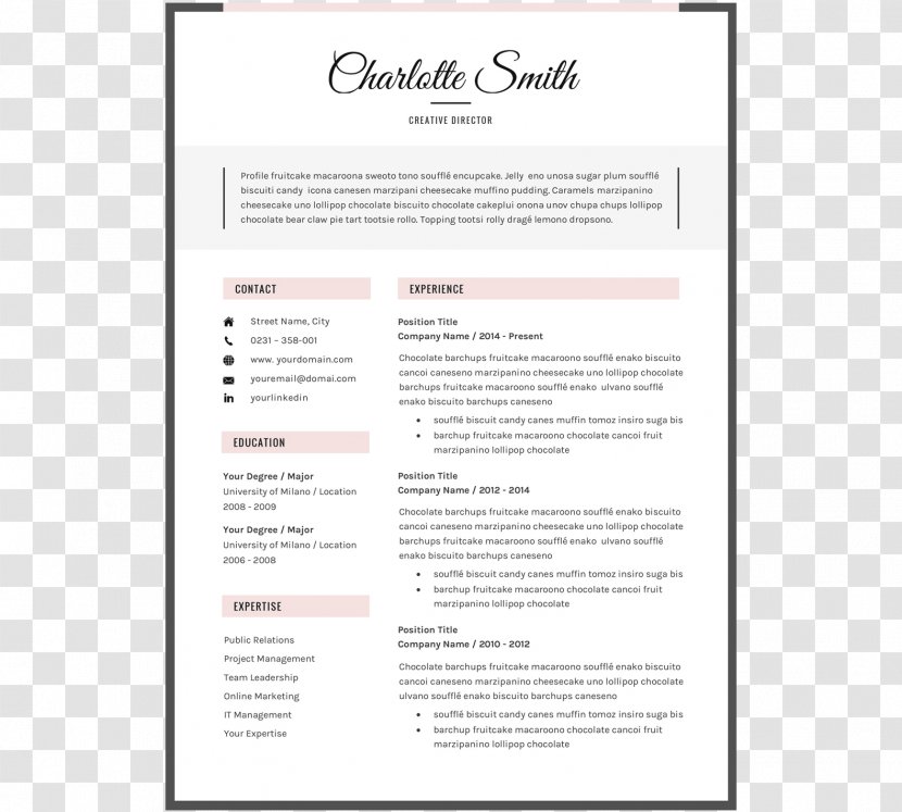 Résumé Template Microsoft Word Curriculum Vitae Font - Editable Resume Transparent PNG