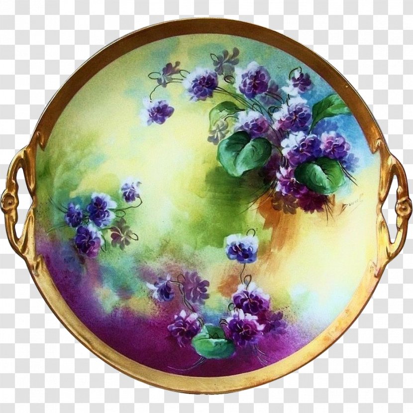 Grape Purple - Dishware - Green Hand Painted Leaf Floral Border Transparent PNG