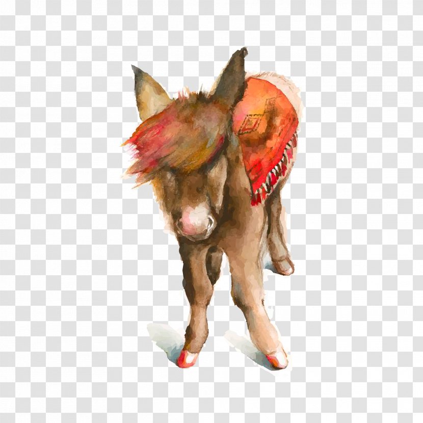 Mule Horse Watercolor Painting Donkey - Carnivoran - Hand Painted Colorful Transparent PNG