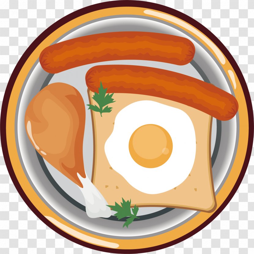 Fried Egg Chicken Ham Breakfast - Fast Food - Sausage Vector Transparent PNG