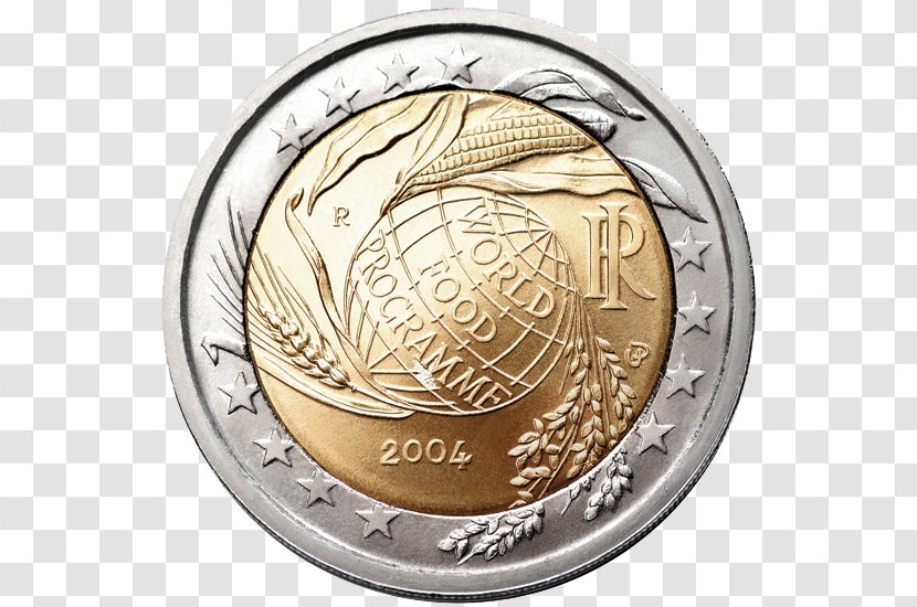 Italy World Food Programme 2 Euro Commemorative Coins - Coin - Initials Transparent PNG