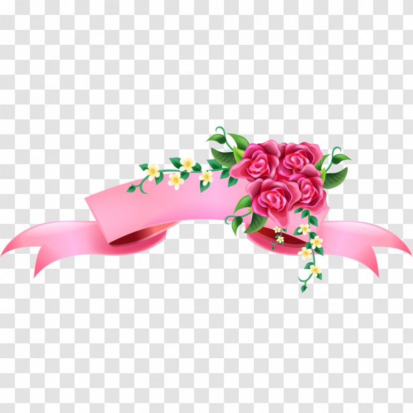 Pink Ribbon Illustration - Flower - Rose Decorative Banners Transparent PNG
