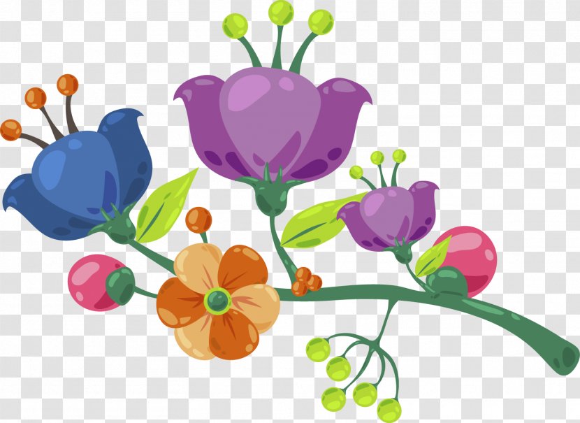 Floral Design Purple Petal Illustration - Blue - Beautifully Decorated Watercolor Transparent PNG
