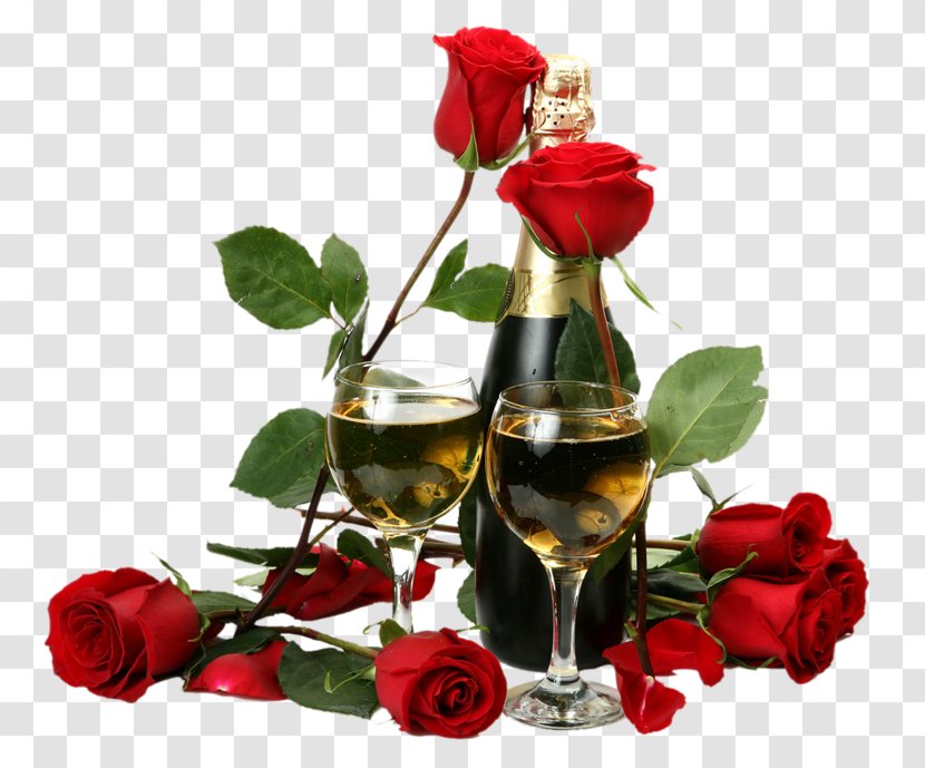 Rosé Red Wine Champagne White - Floral Design - Rose Transparent PNG
