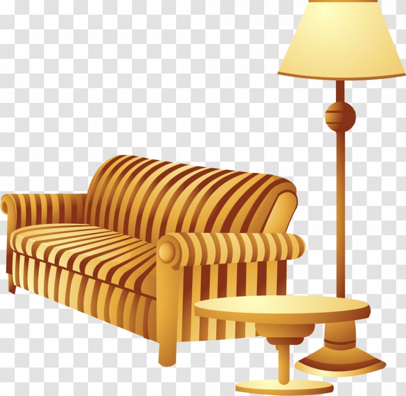 Table Chair Couch - Wood - Vector Hand-painted Sofa Floor Lamp Transparent PNG