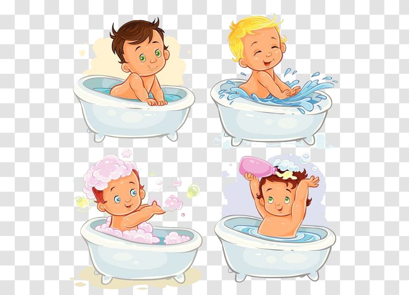 Bathing Stock Illustration - Food - 4 Little Babies In The Bathtub Transparent PNG