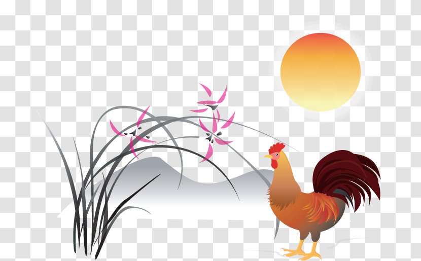 Rooster Lichun Chicken Chinese New Year Zodiac - Calendar - Vector Sunrise With Cock Transparent PNG