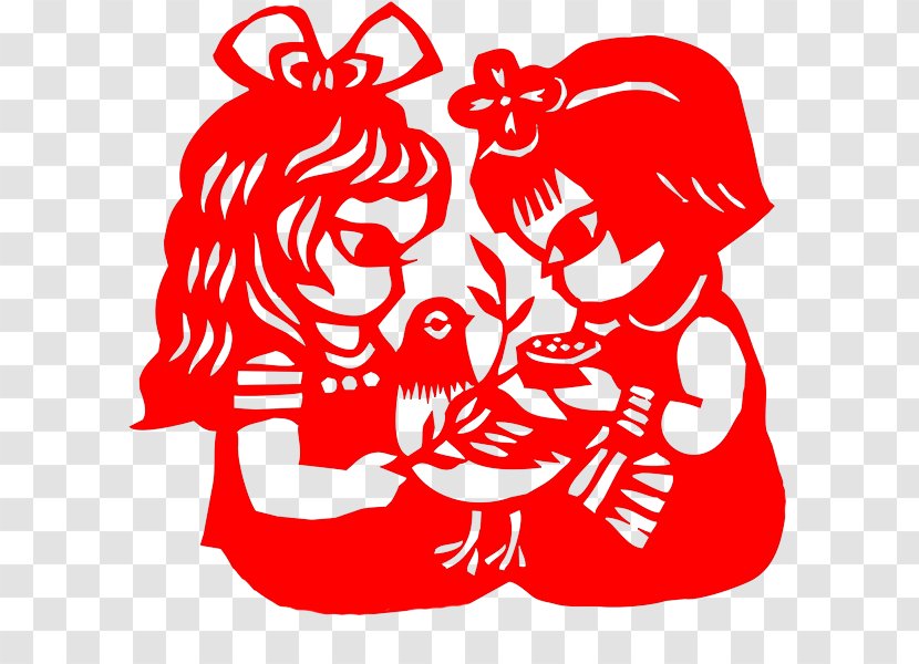 Papercutting Child Chinese New Year - Tree - Two Red Paper-cut Kids Transparent PNG