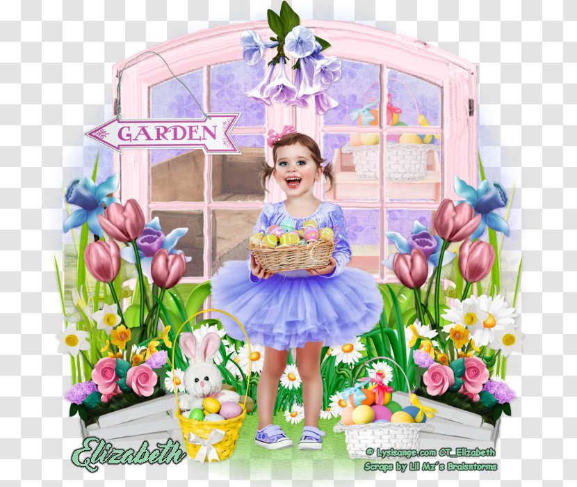 Floral Design Cut Flowers Character - Doll - Happy Easter Typography Transparent PNG