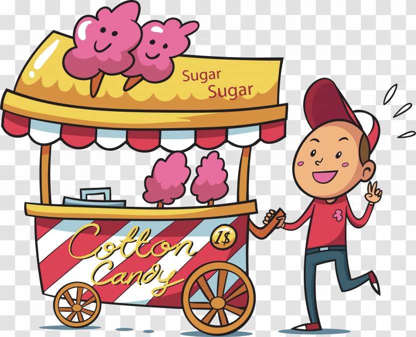 Cotton Candy Hawker Drawing Illustration - Food - Happy Little Pedlar Transparent PNG