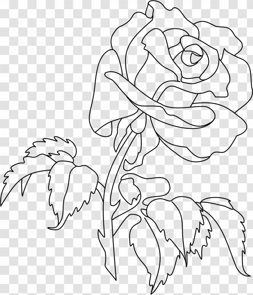 Rose Line Art Drawing Clip - Floral Design - Tattoo Transparent PNG