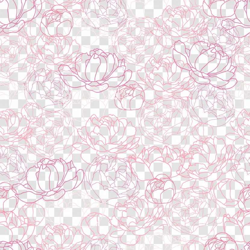 White Drawing Textile Pattern - Visual Arts - Red Line Flowers Transparent PNG