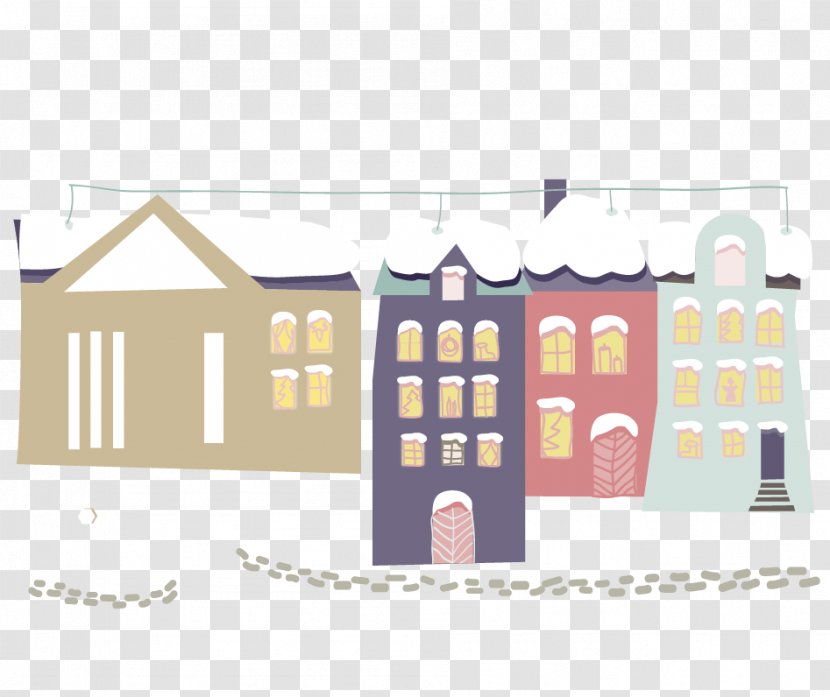 Christmas Village Illustration - Facade - Vector Cartoon House Building Roof Snow Transparent PNG