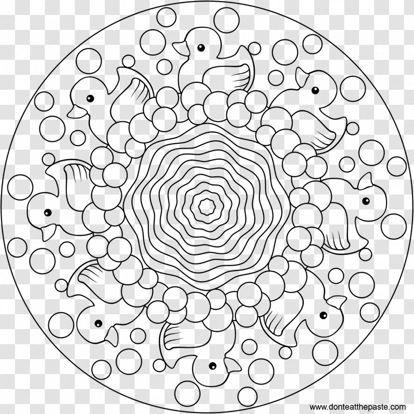 Rubber Duck Mandala Coloring Book Drawing - Black And White Transparent PNG