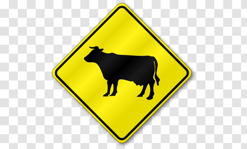 Cattle Traffic Sign Stock Photography Road - Yellow Transparent PNG