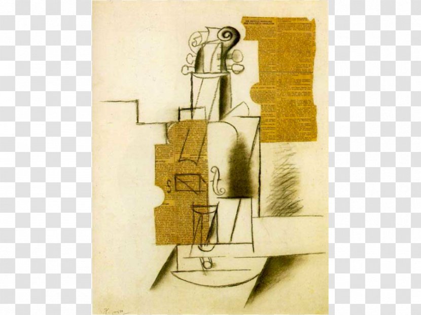Still Life With Violin Glass And Bottle Of Suze Cubism Papier Collé - Art - Pablo Picasso Transparent PNG