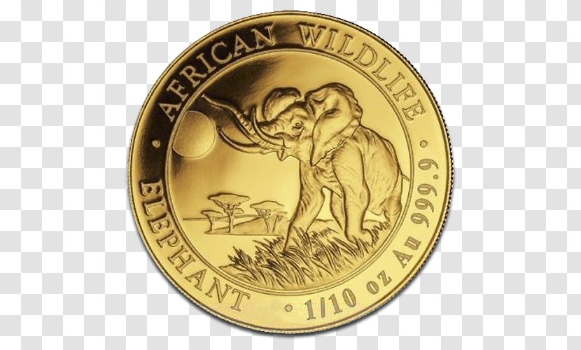 African Elephant Gold Coin Somalia - Silver Transparent PNG