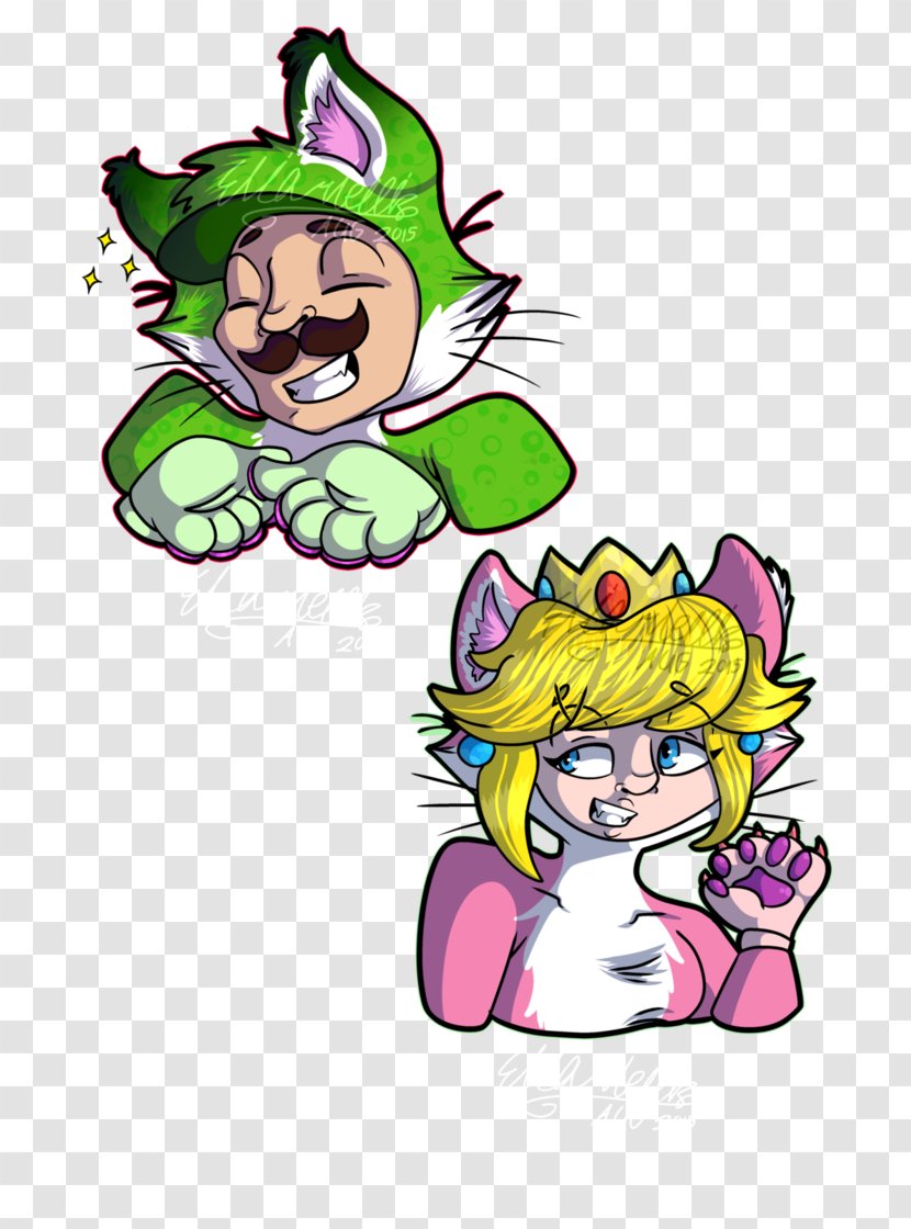 Super Mario World 3D Land Luigi Princess Peach - Watercolor Transparent PNG