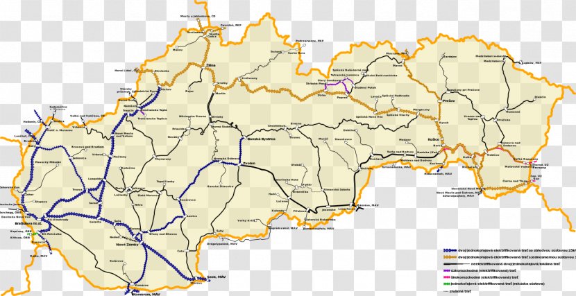 Slovakia Rail Transport Map Train Railway - In Transparent PNG