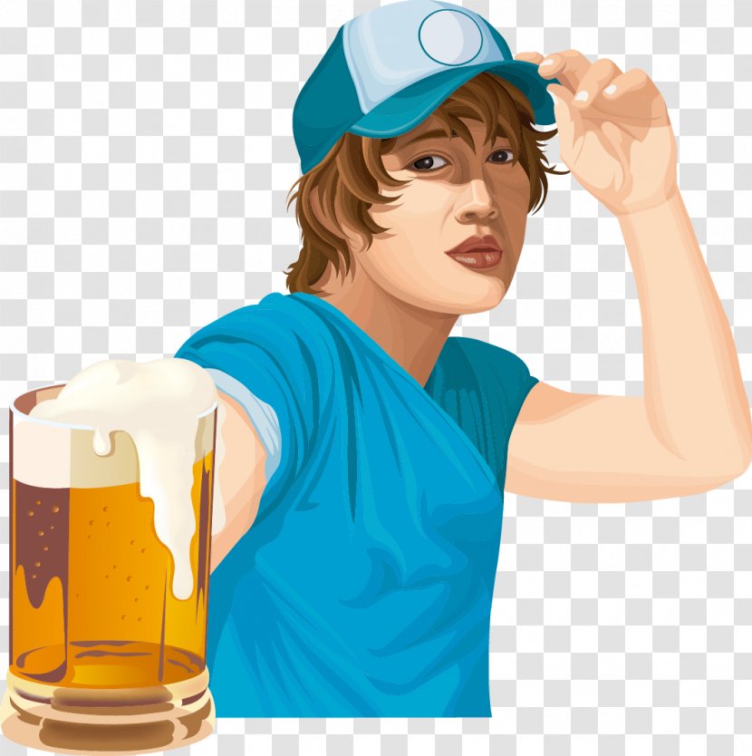 Guy Smiley Male Cartoon Clip Art - Royaltyfree - Vector Man Drinking Beer Transparent PNG
