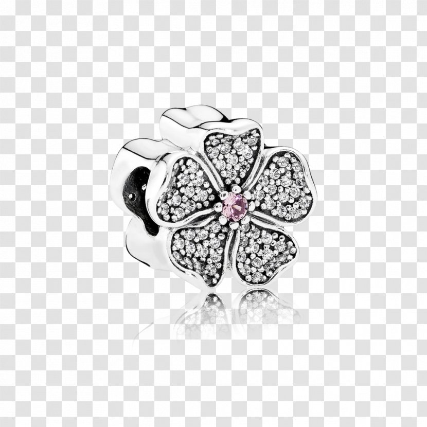 Pandora Charm Bracelet Cubic Zirconia Earring Silver - Charms Pendants - Blush Floral Transparent PNG