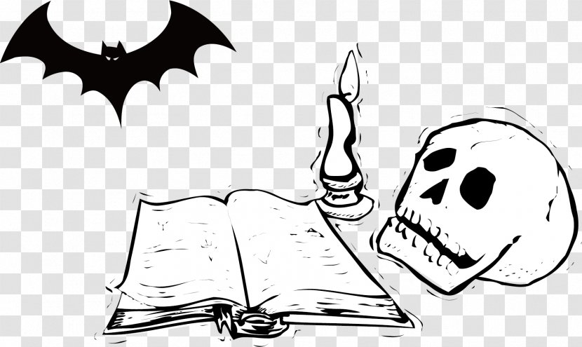 Black And White Cartoon Clip Art - Vector Skull Bat Book Transparent PNG
