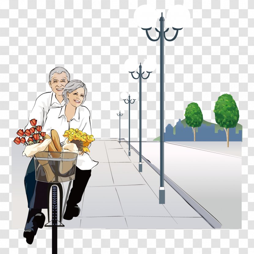 Old Age Health - Romance - Vector Romantic Couple Cycling Transparent PNG