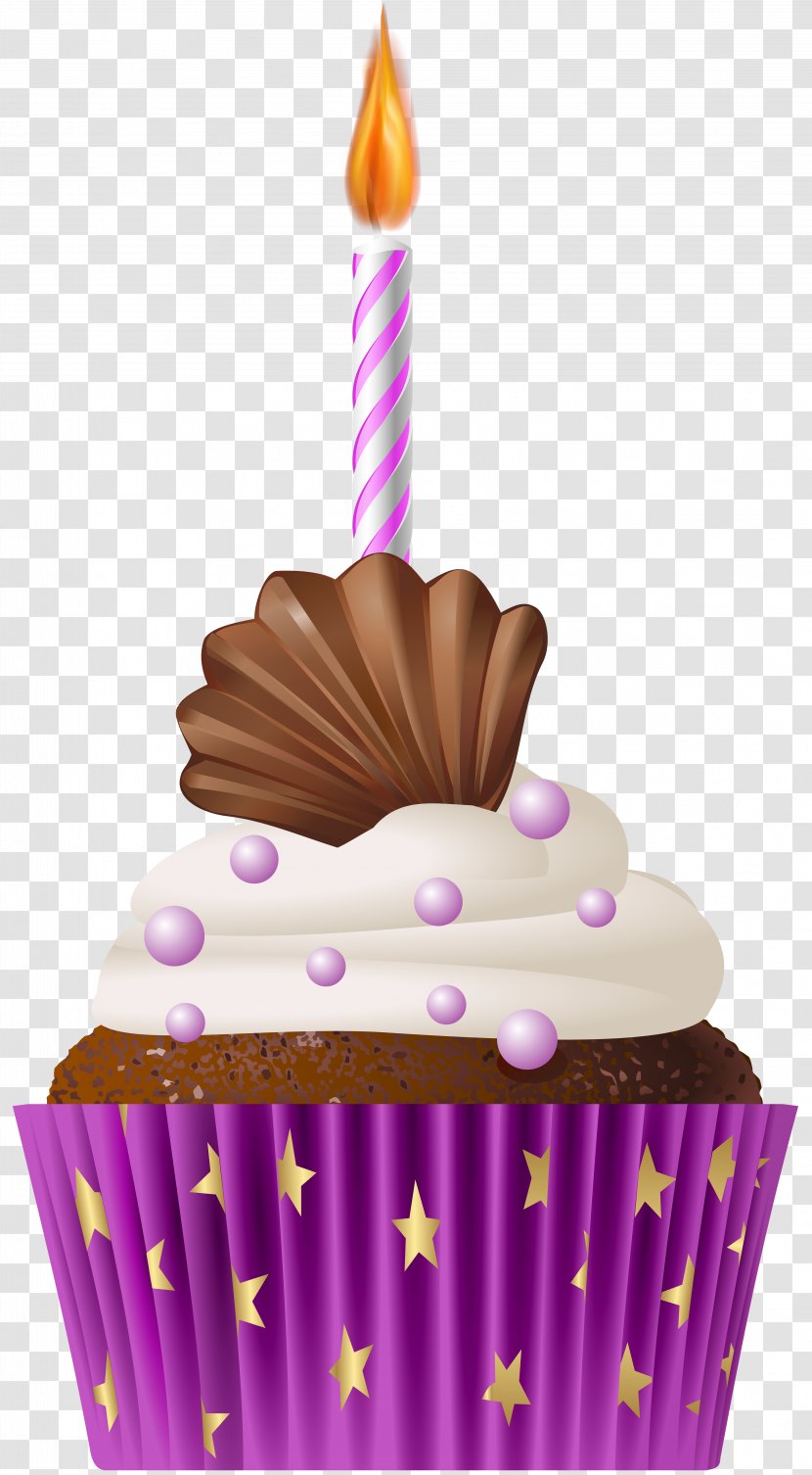 Muffin Cupcake Birthday Cake Clip Art - Pink With Candle Transparent PNG