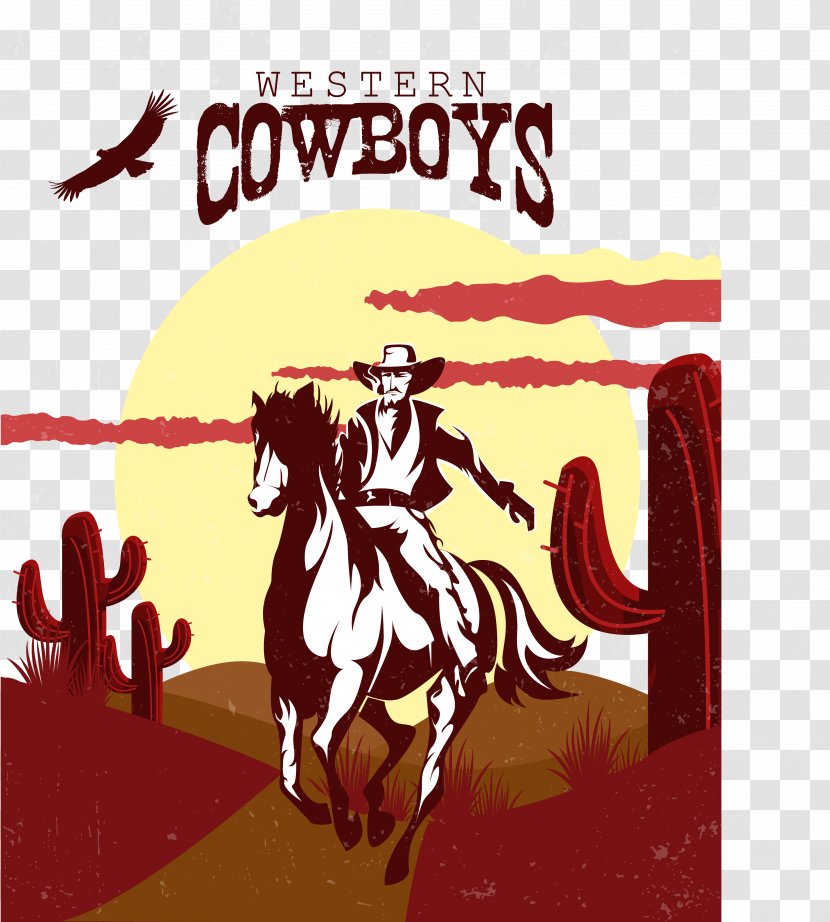Cowboy Western American Frontier Illustration - Horseback Riding In The Desert Transparent PNG